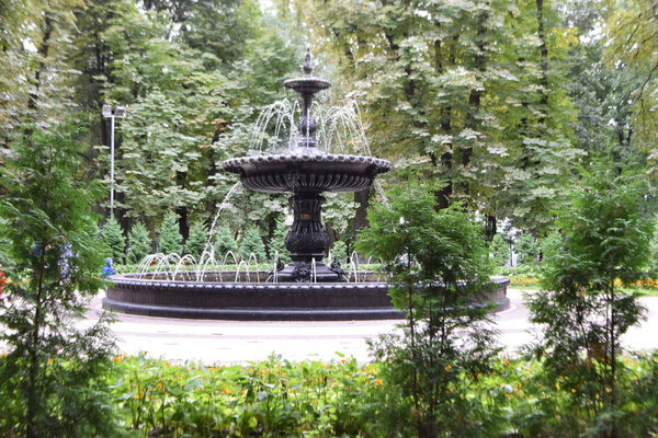 View of fountain in Mariinsky park at summer, Kiev, Ukraine