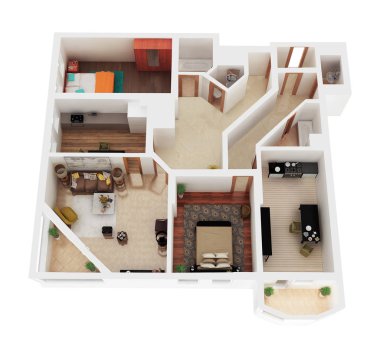 3D bir plan render daire