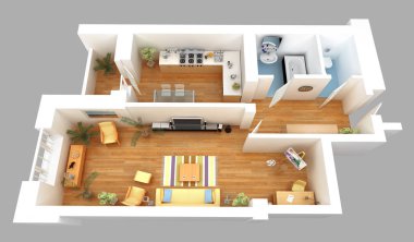 3D bir plan render daire