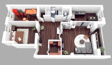 3D bir plan render daire