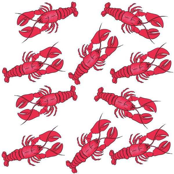 Red Shrimp, Lobster and Crab Drawing Background Illustration