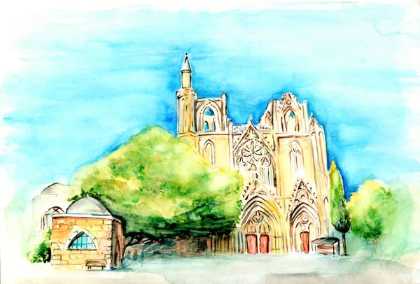 Kostel Mikuláše Akvarel Kresba Ilustrace — Stock fotografie