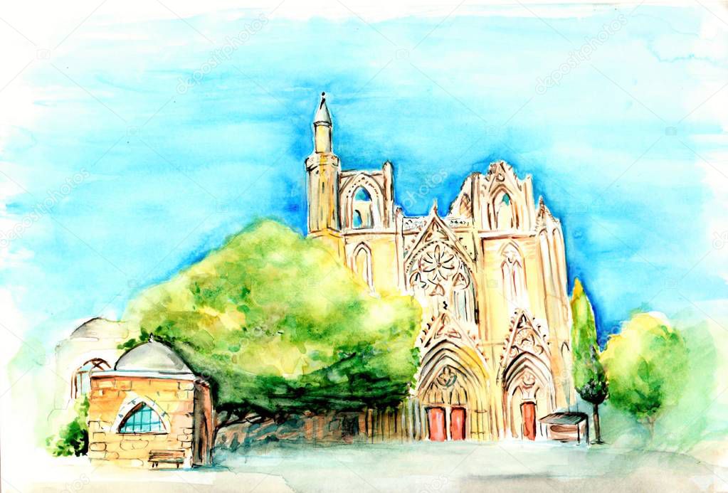 St Nicholas Church Watercolor Drawing Illustration