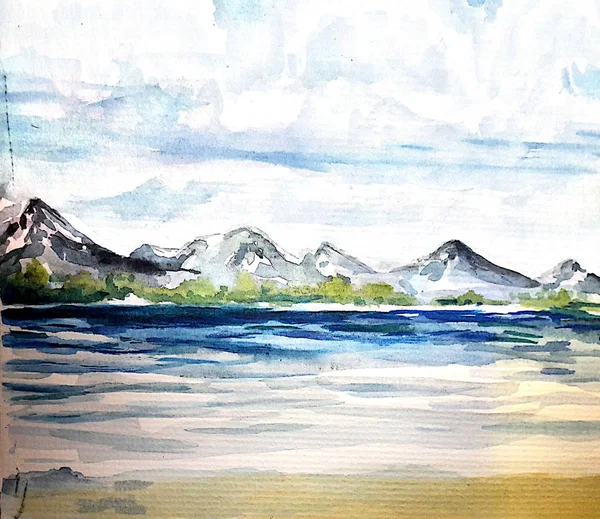 Aquarelle bord de mer dessin art fond — Photo