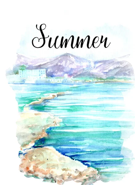 Beautiful Watercolor Seaside Art Background Illustration — 스톡 사진