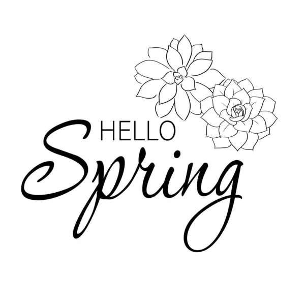 Hello Spring Flowers Art Vector Illustration — стоковый вектор