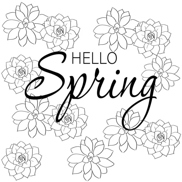 Hello Spring Flowers Art Vector Illustration — стоковый вектор