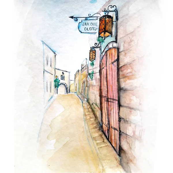 Old city water color art illustration — Stock Photo, Image
