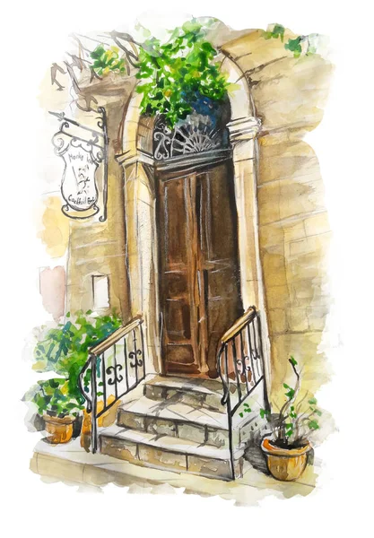 Chipre Puerta Vieja Arte Acuarela Ilustración — Foto de Stock