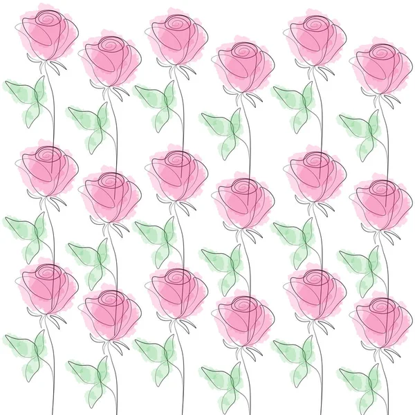 Hermosa Rosa Línea Flores Vector Ilustración — Archivo Imágenes Vectoriales