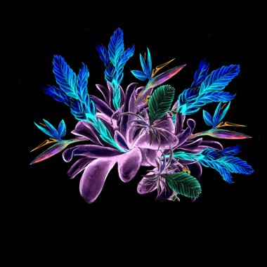 Güzel tropikal çiçek botanik sanatı çizimi