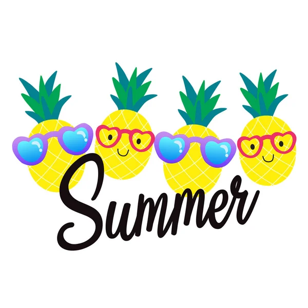 Ananas Hej Sommar Art Illustration — Stock vektor