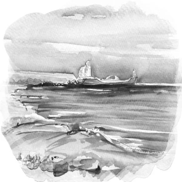Beautiful Sea Side Watercolor Art Illustration — Stock Photo, Image