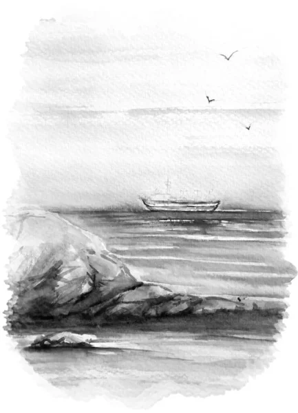 Lado Bonito Mar Aquarela Arte Ilustração — Fotografia de Stock