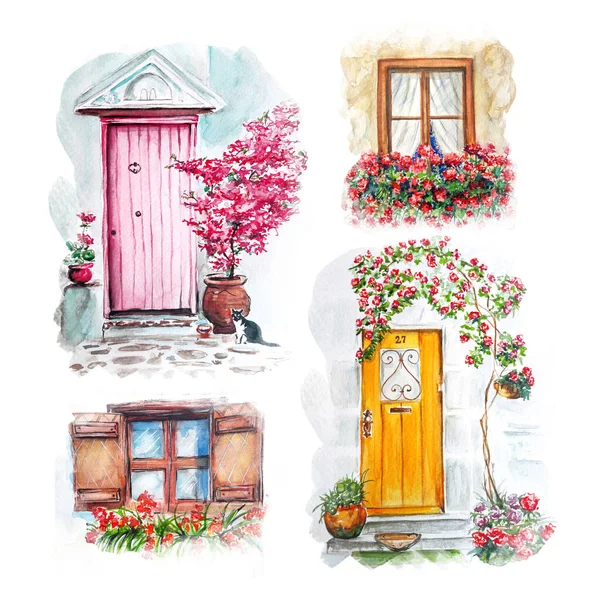 Eski şehrin eskiz sanat suluboya çizimi