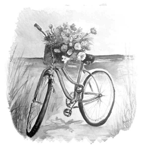 빈티지 자전거의 페인팅 스케치 — 스톡 사진