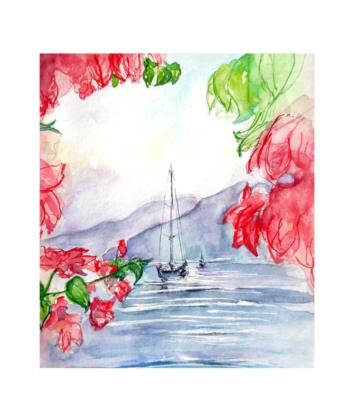 Akvarell Målning Vintage Havet Sidan Skiss Konst Illustration — Stockfoto