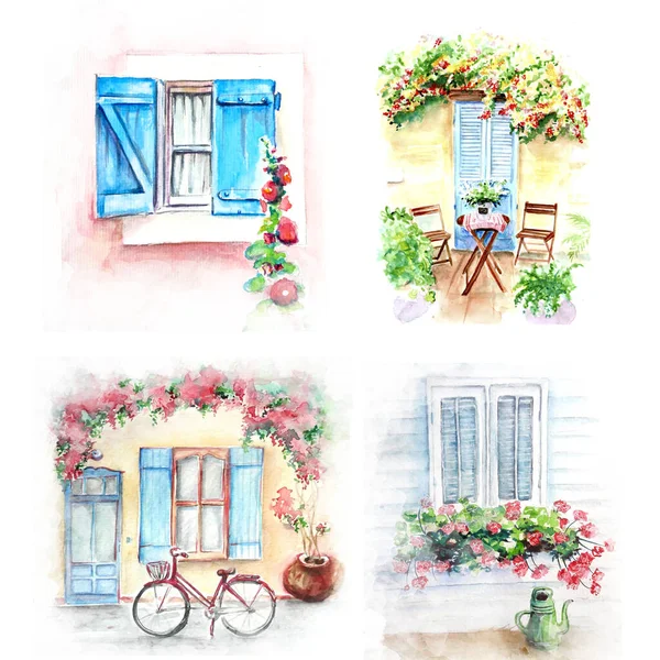  Eski sokak eskizlerinin suluboya resimleri