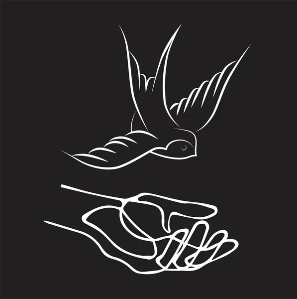 Hand Halten Schwalbe Vogel Vektor Illustration — Stockvektor