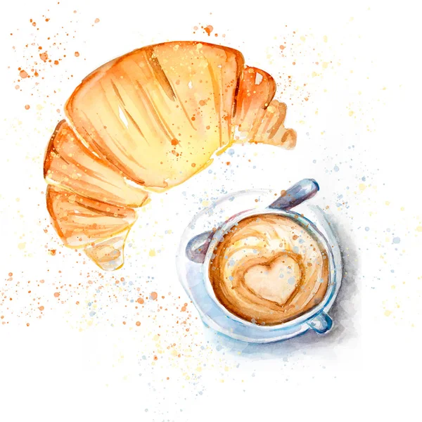 Aquarelle Painting Croissant Sketch Fainch — стокове фото