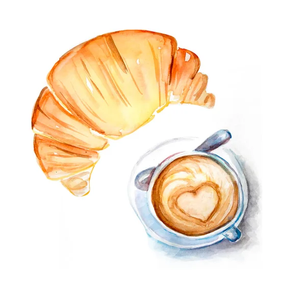 Aquarelle Pintura Croissant Dibujo Ilustración Arte — Foto de Stock