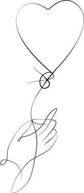Çizgi balonu kalp, el ele tutuşmak, dövme, vektör illüstrasyonu