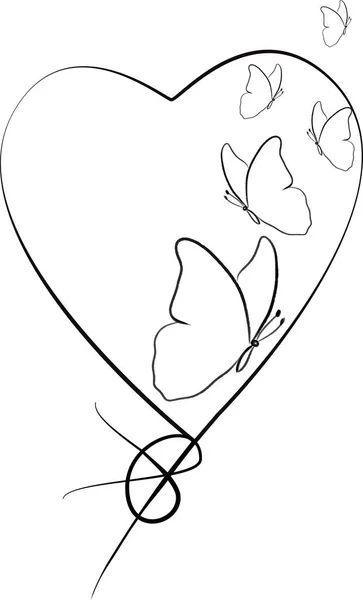 Линия Сердца Воздушного Шара Держание Руки Татуировка Векторная Иллюстрация — стоковый вектор