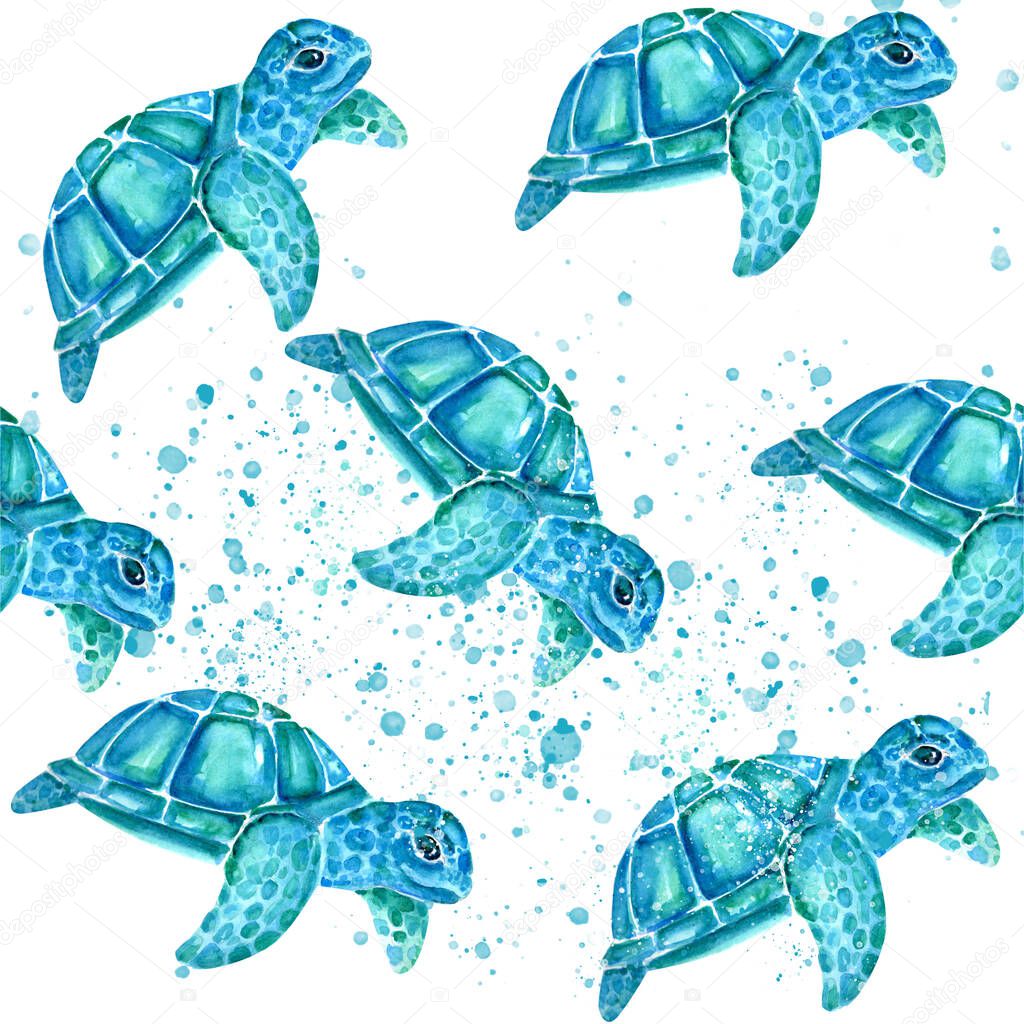 Aquarelle painting of turtle sketch art pattern illustration