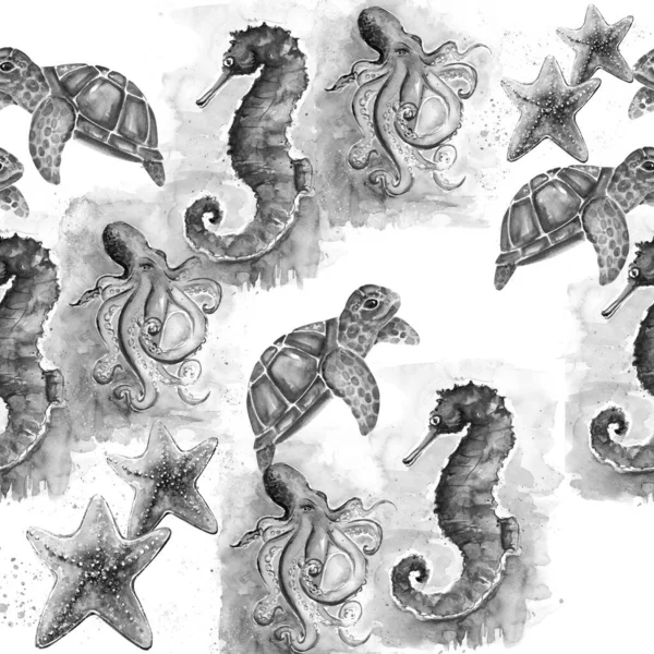 Aquarelle Schilderij Van Octopus Schets Kunst Patroon Illustratie — Stockfoto