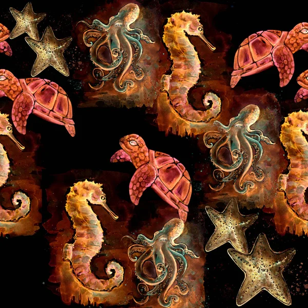 Aquarelle Schilderij Van Octopus Schets Kunst Patroon Illustratie — Stockfoto