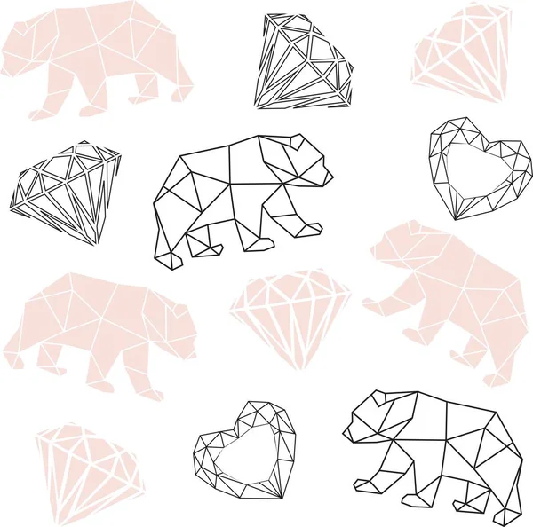 Векторні Абстрактні Багатокутні Геометричні Алмазні Породи Серця Ведмеді Візерунок — стоковий вектор