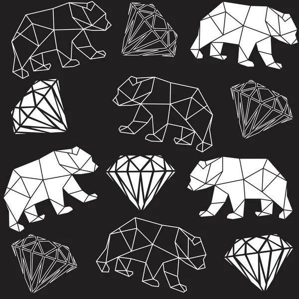 Vektor Abstrakt Polygonal Geometriska Diamant Stenar Hjärtan Björnar Mönster — Stock vektor