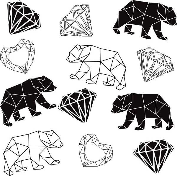 Vektor Abstrakte Polygonale Geometrische Diamantfelsen Herzen Bären Muster — Stockvektor