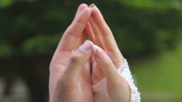 The guy and girl tenderly holding hands — Stock Video