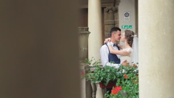 La novia y el novio se miran. — Vídeos de Stock
