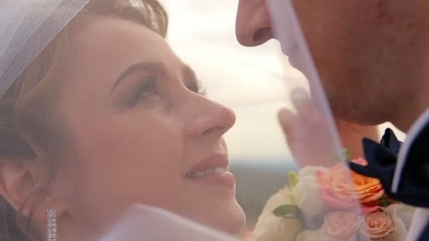 The bride and groom look at each other — Stock Video