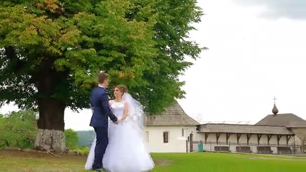 Жених и невеста смотрят друг на друга — стоковое видео