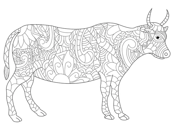 Vaca para colorear vector para adultos — Vector de stock