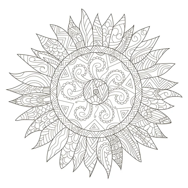 Mandala fleur tournesol vecteur de coloration pour adultes — Image vectorielle