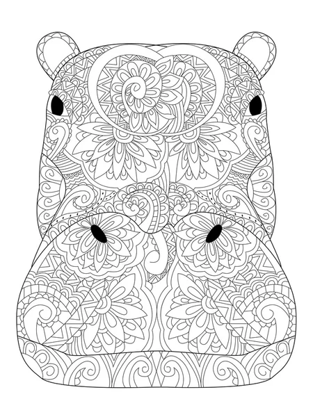 Head hippopotamus coloring vector for adults — Stock Vector