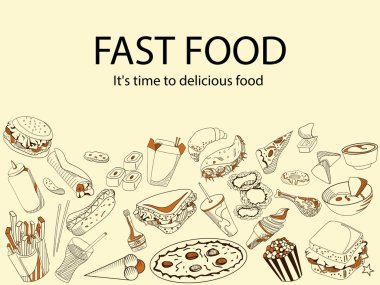 Fast food. Zaman lezzetli bir yemek afiş vektör çizim olduğunu