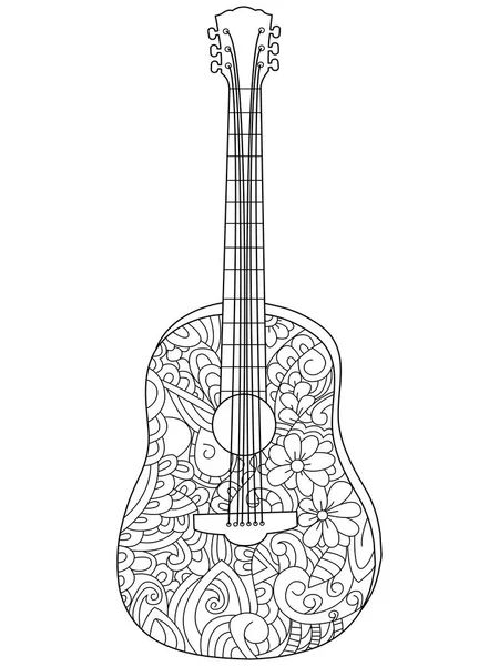 Musikinstrument gitarr färg bok vektor för vuxna — Stock vektor