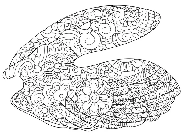 Huître avec perle Coloriage vecteur livre pour adultes — Image vectorielle