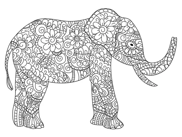 Elefante para colorear libro vector para adultos — Vector de stock