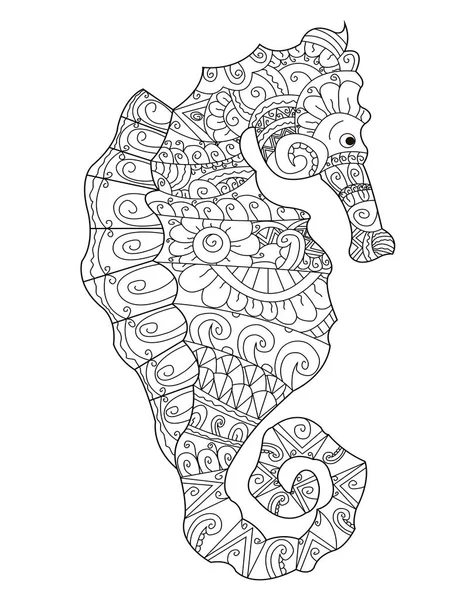 Coloriage de cheval de mer vecteur pour adultes — Image vectorielle