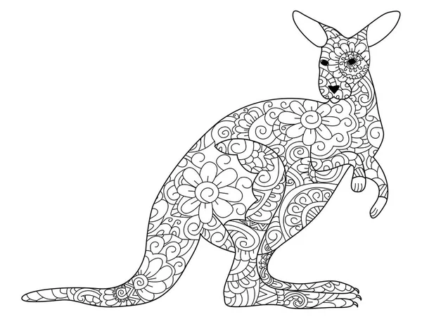 Kangaroo Coloring book vector for adults — Stock Vector