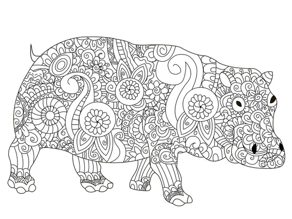 Hippopotamus Coloring book vector para adultos — Vector de stock