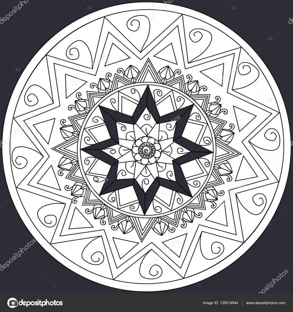 Fiore di Mandala da colorare su fondo nero per adulti — Vettoriale Stock