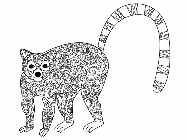Anneau coloriage lémurien vecteur pour adultes — Image vectorielle