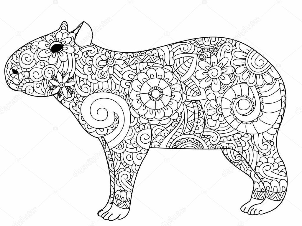 Capybara coloring vector for adults — Stock Vector © toricheks2016